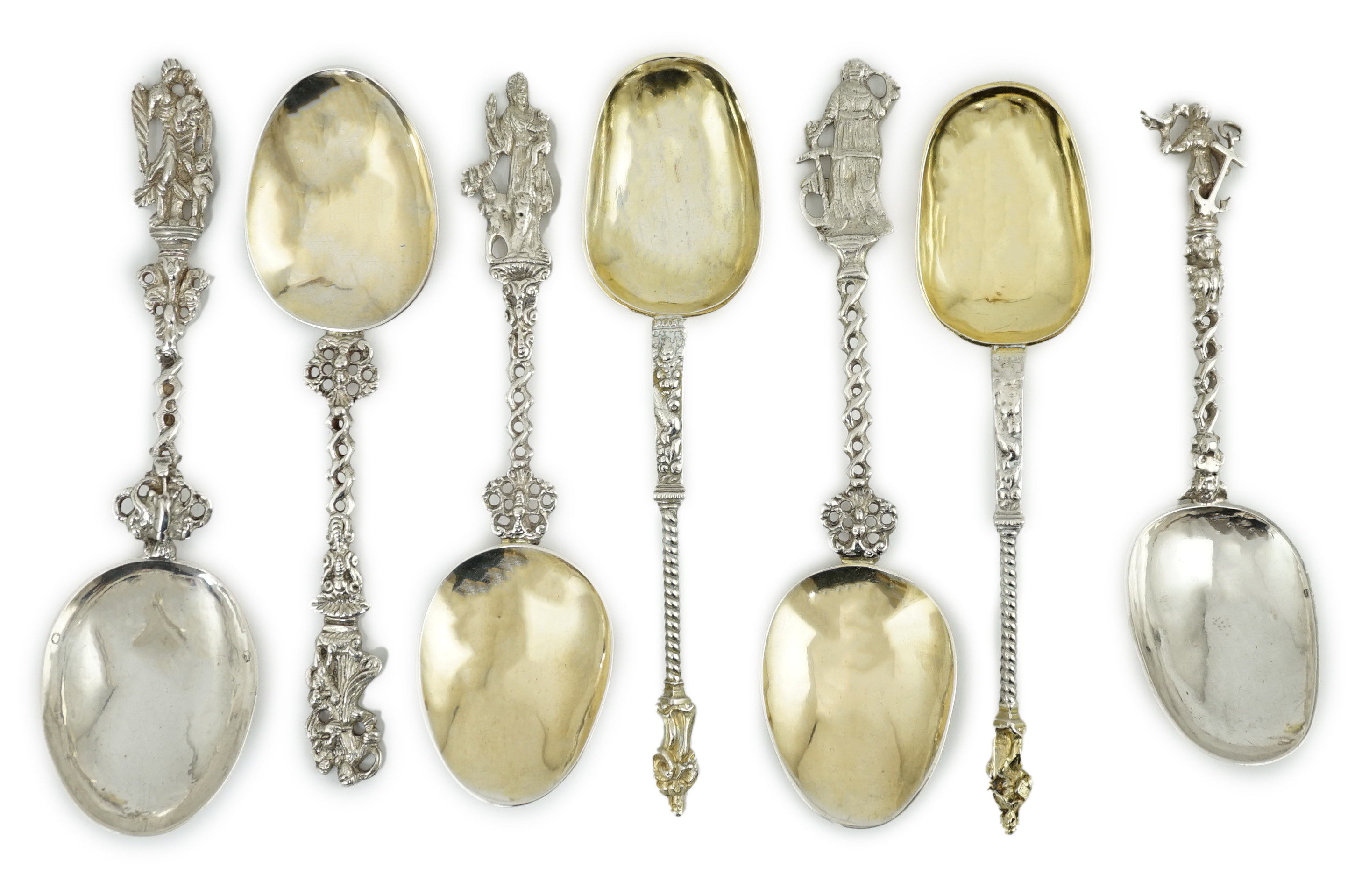 Eight assorted late 19th century continental silver historismus apostle spoons